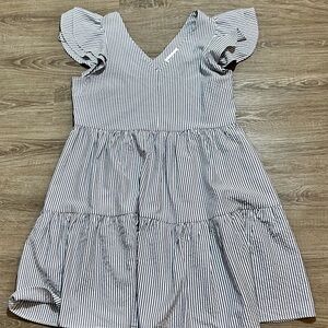 Gibson Latimer Woman Size S Seersucker Dress Tiered Hem Fluttered Sleeves Boho‌